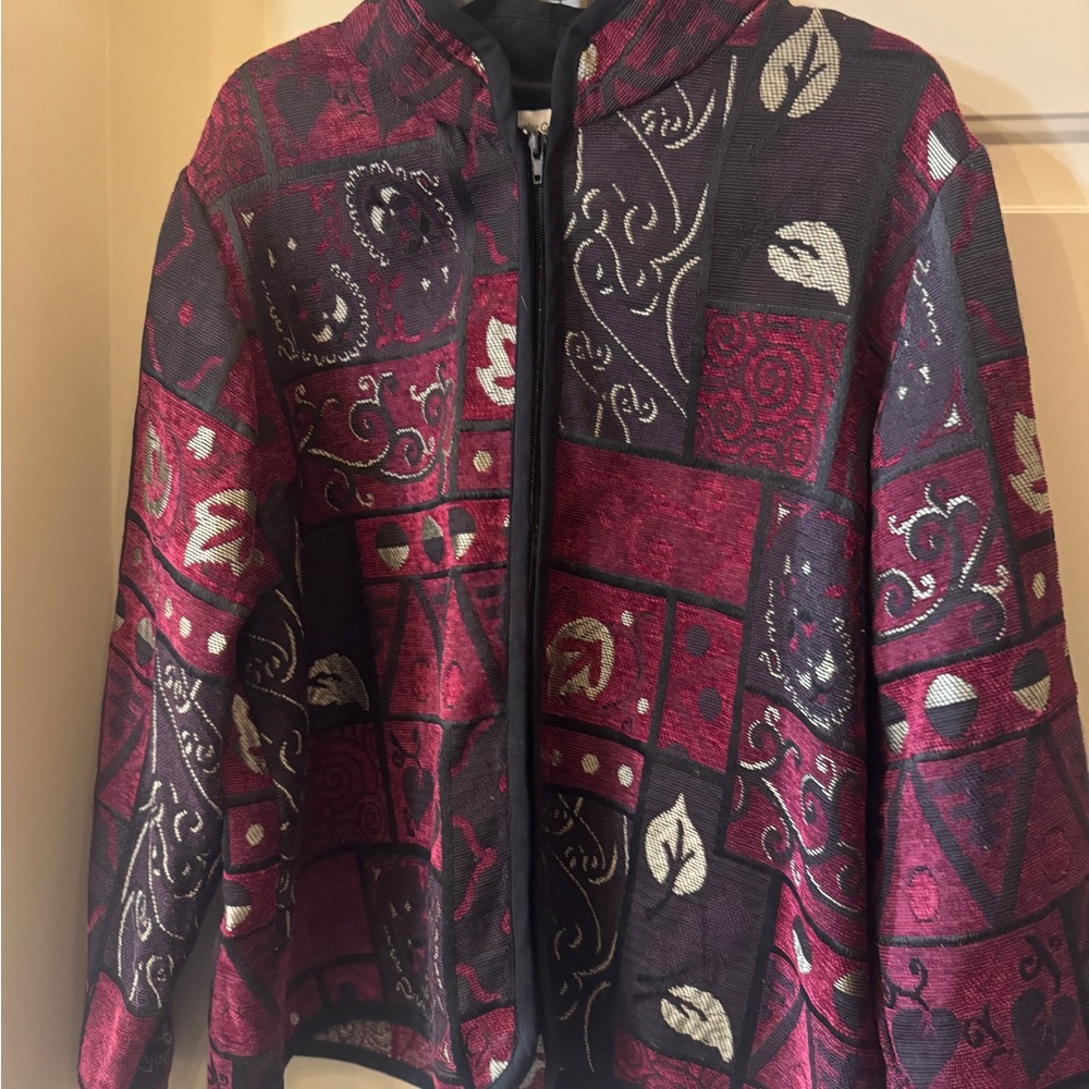 Coldwater Creek Women's Patch look Jacket - Red and Black Pattern size Large - Picture 2 of 4
